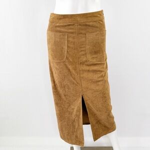 The Rockn Rev Brown Faux Suede Leather Midi Skirt Size 8 Casual Boho Preppy